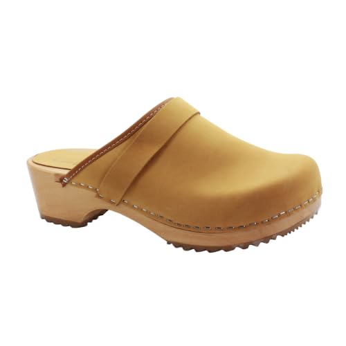 Image of Bjork Maja Wood Open Back Leather Clogs