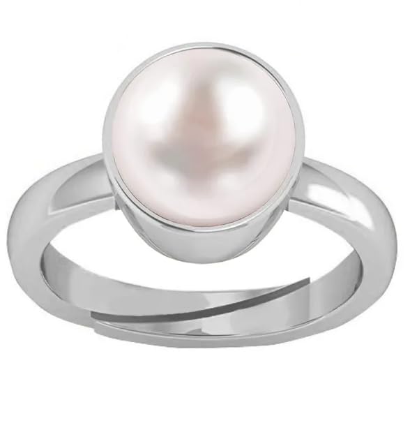 Lab - Certified Pearl 9.00 Carat Natural Pearl Gemstone Original Certified moti Adjustable panchhdhaatu/Ashtadhatu Silver Ring for Men and Women