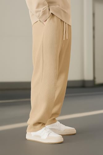 Image of Preneum Men Mid Rise Poly Cotton Loose Fit Trouser|Korean Style Travel & Lounge Wear with Pockets (Available in Plus Size)