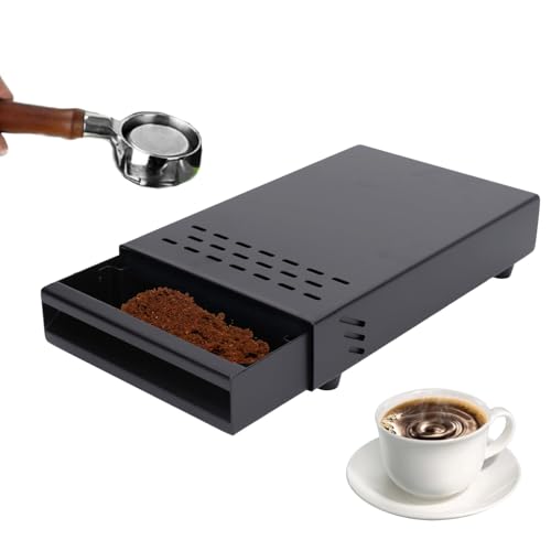 Coffee Knock Box Drawer, Espresso Knock Box Drawer Stainless Steel Coffee Knock Box for Espresso Coffee Grounds Coffee Puck Box with Removable Rubber Strike Wood Pole and Non Slip Base