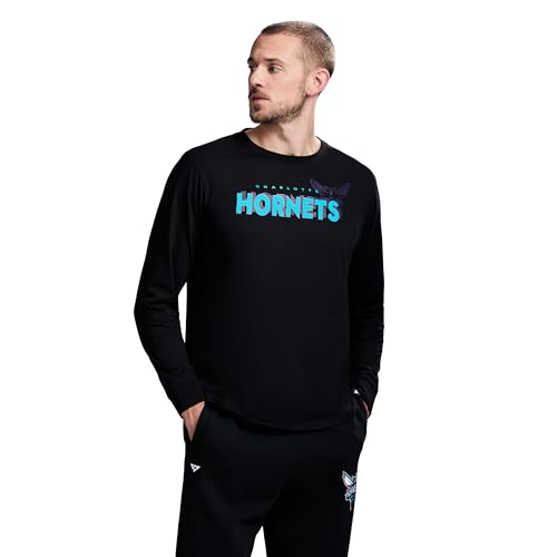 Game 7 x NBA Officially Licensed Men's Graphic Long Sleeve Lightweight Crew Neck Cotton T-Shirt, Charlotte Hornets, L, Black