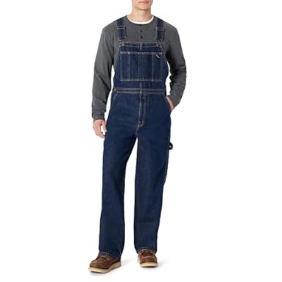 Amazon Basics Men's Relaxed Fit Workwear Bib Overall, DARK WASH, 38W x 32L