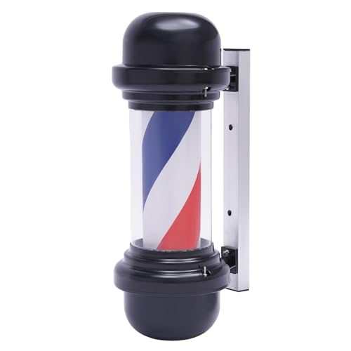 CLEADONG Poste de barbero profesional, 4 W, rojo, blanco y azul, diseño de rayas giratorias, para peluquería, barbero, con placa LED giratoria