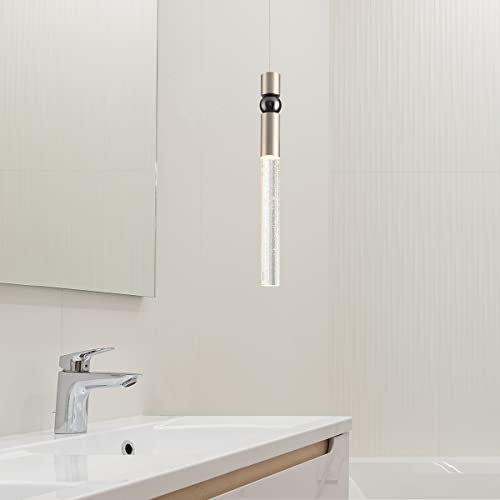 Joollysun 1-Light Mini Crystal Pendant: Dimmable Led Modern Single Ceiling Hanging Lights Fixtures For Kitchen Island Bar Bathroom Bedroom Bedside - Brushed Nickel #TOP3