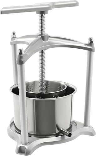 Manuale Frutta Pressa Succo In Acciaio Inox Succo Estrattore per Cider Vegetable Olive Oil 3L Inner 6L Barrel esterno con T Handle Filtro Sacchetto di Silicone Tubo per uso domestico Cucina Fattoria