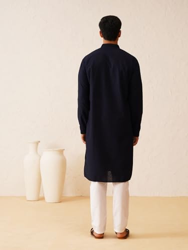 Image of SOJANYA (Since 1958 Men's Cotton Embroidered Thread Work Kurta With white churidar Pyjama