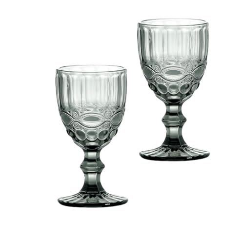 Supercap Weingläser im Vintage-Stil, geprägtes Muster, kristallklares Glas, Stiel, Trinkkelche für Bar, Party, Hochzeit, (gray, 2pcs)