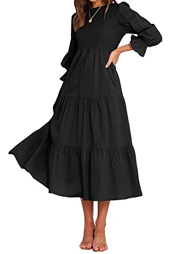 BTFBM Women Casual Long Sleeve Crew Neck Fall Dress Bohemian Relaxed Fit Floral Flowy Maxi Dresses Tiered Cocktail Dress