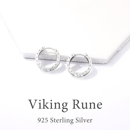 Viking Earrings Norse for Men Women 16mm 925 Sterling Silver Huggie Rune Celtic Hoop Earring Viking Jewelry Gifts Sturdy Punk Hoop Earrings Silver3