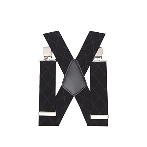 Bretelles pour homme - Bretelles élastiques réglables et robustes en forme de Y - Motif diamant - Pour adulte - Avec 2 clips solides - Noir Cover