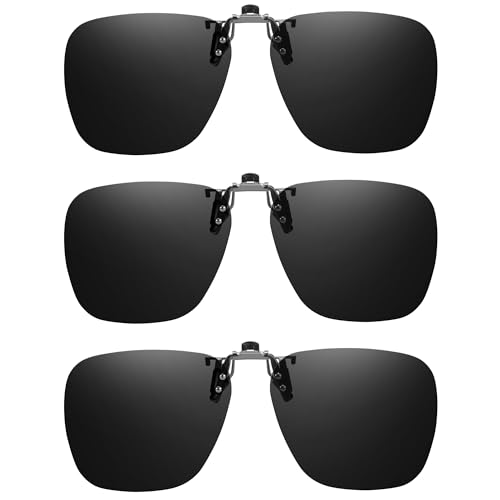 VIEWBETTER® 3PCS Polarized Clip On Sunglasses Over Glasses for Men Women UV400 Protection Rimless Metal (Flip Up) V103
