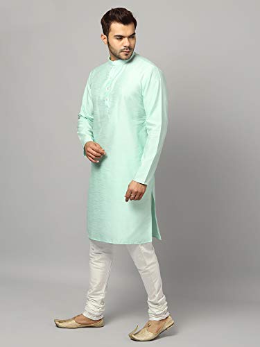 Image of Uri and MacKenzie Banarasi Dupion Silk Solid Kurta Churidar Pyjama Set for Men