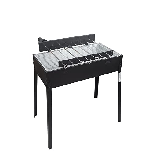 Fjoerdesports Mangal Grill mit Batteriebetrieb, Kohlegrill für Schaschlik und Gemüßespieße, für 8 Spieße gleichzeitig, abnehmbare Standbeine zum Verstauen, rostfreier Stahl, Schwarz (Black)