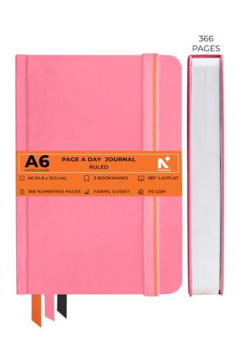 Image of NEORAH -A6 DOTTED | 368 Pages - 110 Gsm | PAGE A DAY JOURNAL (14.8 X 10.5 cm)-Hardcover Dot Grid Notebook |Back Pocket |3 Silk Book Mark - Completely HANDMADE for Journaling,writing - PINK