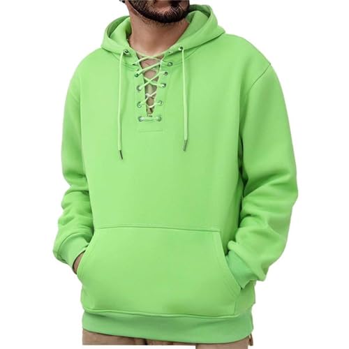 Mens Sweatshirts Hoodies Casual Hoodie with Pocket Trendy Lace Up Hooded Shirt Long Sleeve Men Solid Fall Pullover