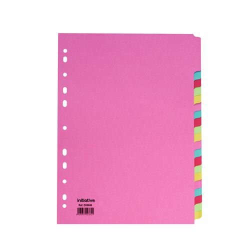 Initiative A4 File Dividers - Manilla 20 Part Multi-Coloured 150gsm 100% Recycled