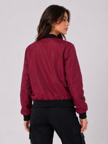 Image of Women's Bomber Jacket | Lightweight Zip-Up Casual Jacket | Full Sleeve Ribbed Collar Solid Jacket with Pockets | Stylish Outdoor Windcheater