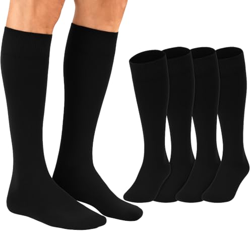 lurensa 4 Pares de Calcetines Térmicos Altos de Invierno para Hombre y Mujer - Interior de Felpa Suave, Cálidos y Largos hasta la Rodilla, Talla Única, Negro (Negro 40-46)