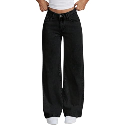 Pantalones de mezclilla holgados de pierna ancha estilo casual lavado para niñas