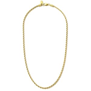 18k Gold Plated Rope Chain 3mm Twist Chain Necklace for Women and Men 16 Inches to 22 Inches