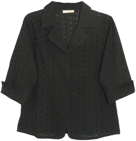 LA CERA Women's Embroidered Eyelet Jacket- 3/4 Sleeves, Collared with 2 Front Snap Buttons, 100% Cotton