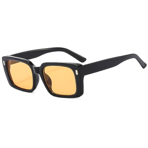 Lunettes de soleil à la mode personnalité carrée et rétro avec verres teintés jaunes