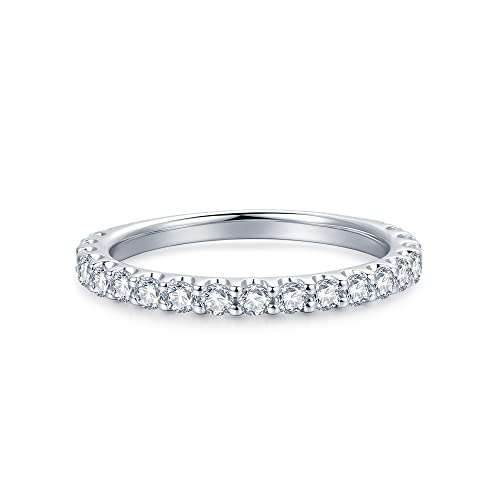HAFEEZ CENTER 14K Solid Gold 2.5mm Half Eternity Moissanite Wedding Band Ring (White-Gold, 9)