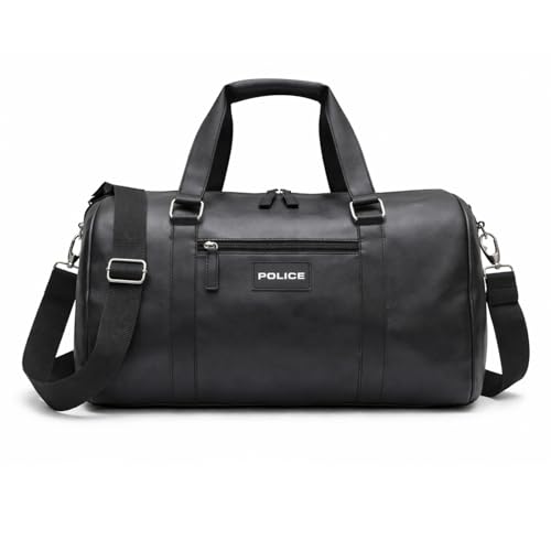 Image of POLICE Travel Duffel Bag I 32L Premium Vegan Leather Weekender Bag, Water-Repellent Gym & Travel Bag with Spacious Main Compartment, Detachable Shoulder Strap, Lightweight Carry-On I Black