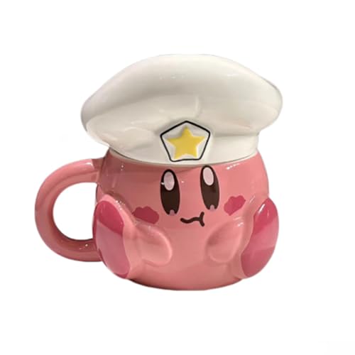 Bibykivn Kreative Keramiktasse Geschenke für Kinder und Paare Keramik Charmantes Cartoon-Charakterdesign 500 Milliliter Große Kaffeetasse Mit Henkel Spülmaschinenfest (Kirby)