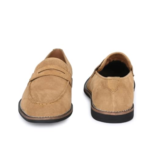 Men's Suede Penny Loafers, Classic Slip-On Dress Shoes, Tan3