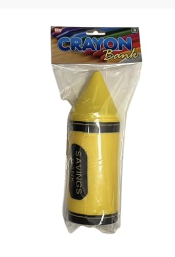 Image of Children's 6 Inch Crayon Savings Bank, Assorted Colors, Coin Slot with Removable Bottom, Fun Money Saving Toy for Kids (Yellow)