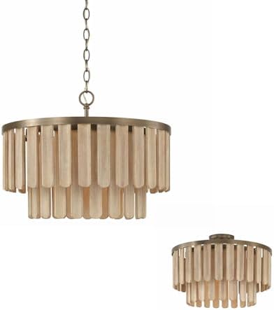 Capital Lighting 255611DR Jada Modern Handcrafted Mango Wood Convertible Semi-Flush/Pendant Ceiling Light, 1-Light 100 Watt, 16" H x 20" W, Dark Brass