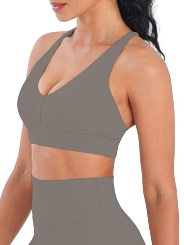 Image of Sunzel Strappy V Neck Criss Cross Back Sports Bra for Women | Removable Pads, Buttery Soft, Four-Way Stretch, Criss Cross Back, V Neck Contour Fit, Medium-Light Support, Yoga Workout Gym