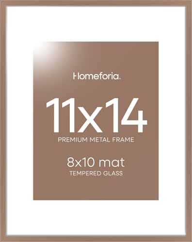 Image of Homeforia Mocha 11x14 Picture Frame, High End Metal 11x14 Poster Frames with Mat 8x10, 11 x 14 Mocha Frame Matted to 8 x 10 inch Photo, 11 by 14 Thin Hanging Frames, Tempered Glass, Wall Kit, Set of 1