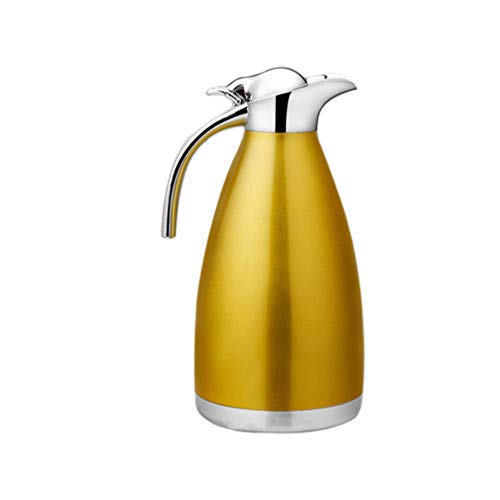 OUNONA ウォーターポット ステンレス 耐熱 ピッチャー 保温 保冷 2000ml 真空断熱 ケトル 熱湯可 コーヒー 北欧 ふた付き 漏れなし 大容量 二重構造 ボトル 家庭用 レストラン用 ゴールデン