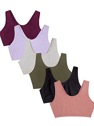 Fruit of the Loom Women's Built Up Tank Style Sports Bra Value Pack, Black/Heather Grey/Olive/Purple/Lilac/Dusk, 38