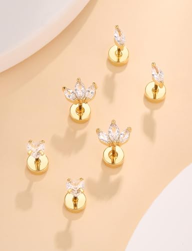 Gold Flat Back Stud Earrings for Women Hypoallergenic Surgical Stainless Steel Flatback Stud Earring Set4