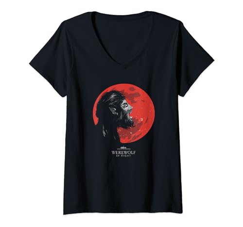 T-shirt Marvel Werewolf by Night en coton doux avec col V et imprimé durable
