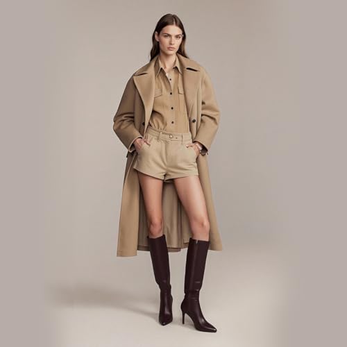 Image of Women's Knee High Boots Women Mid Heel Pointed Toe Tall Boots for Women High Heel Side Zipper with Buckle Bow Knots Long Boots for Fall Winter for Fall Winter