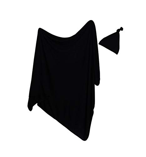 Image of Mima Bebie Swaddle Blanket and Hat Set – Cute Receiving Blanket for Baby Boy and Girl – Soft and Cozy Baby Swaddle Blanket for Newborn – Newborn Blanket New Mom Essentials – Black