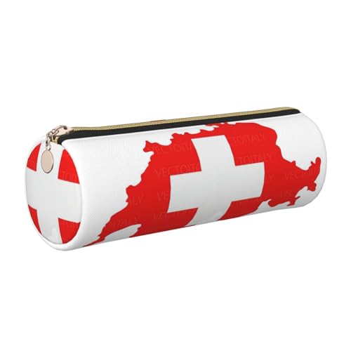 Estuche de piel con diseño de mapa de la bandera suiza, respetuoso con el medio ambiente, cierre suave, soporte cilíndrico de gran capacidad, Gold, Talla única, Tarjetero