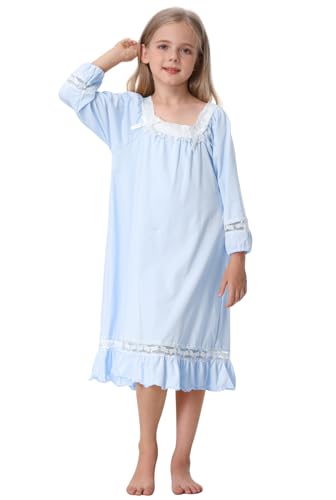 Girls Nightgowns Long Sleeves Sleepwear Cotton Plaid Nightdress Cute Pincess Sleep Dress Kids Lace Nighties4