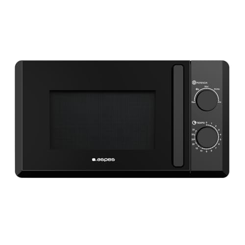 Aspes Microondas 20 Litros Básico Libre instalación, Negro AMW2700N. 700W, 5 Programas, Control Manual, Modo Descongelación, Cavidad Esmaltada, Fácil Limpieza, Temporizador 35min
