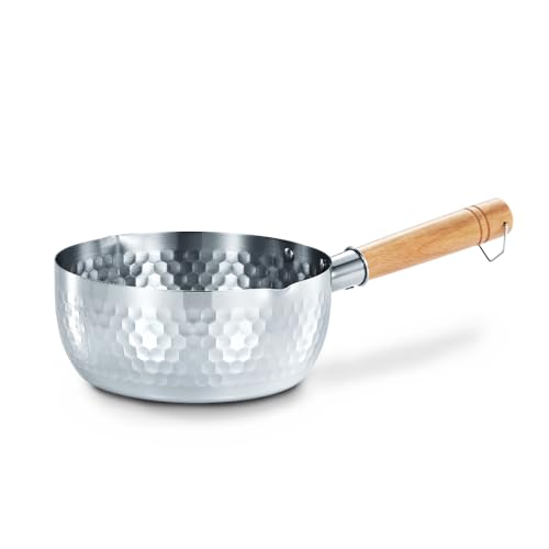 Image of (1 PC) - CONCORD 1.9l Stainless Steel Yukihira Pan. Traditional Japanese Saucepan with Wood Handle. Great for Ramen, Tempura, Milk, etc.