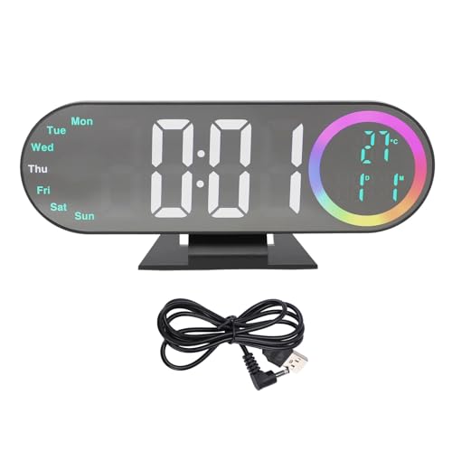 Reloj despertador digital espejo con brillo regulable de tres intensidades y pantalla LED 7