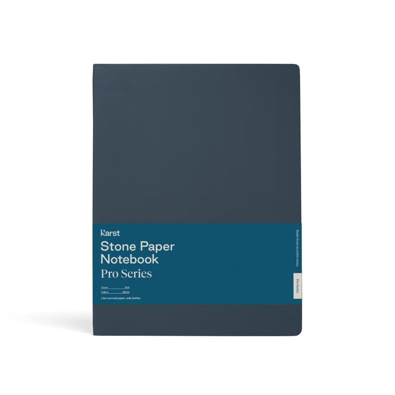 Karst Pro Series Softcover Agenda - Daily Planner & Journal Notebook, Water Resistant Stone Paper, 144 Pages, Lay Flat Binding, Expandable Back Pocket - Marine
