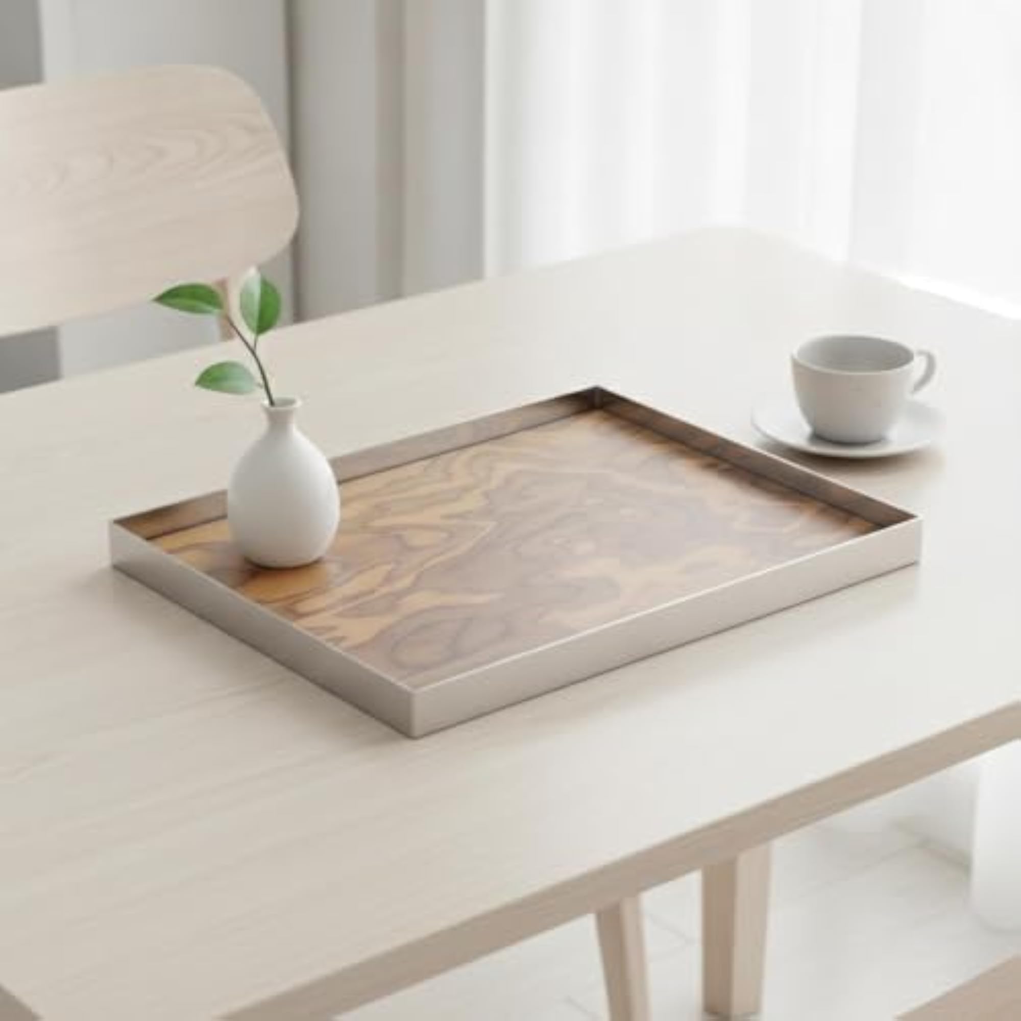 Tray with Wood Base, Decorative Grain Design