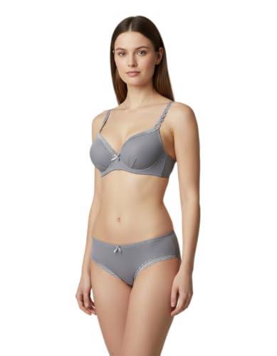 Image of M R Shopzilla Women's Underwire Premium Lycra Silk Bra and Panty Set - Seamless T-Shirt Bra with Matching Mid-Rise Panty - Smooth, Stretchable Lingerie Set for Everyday Comfort & Style