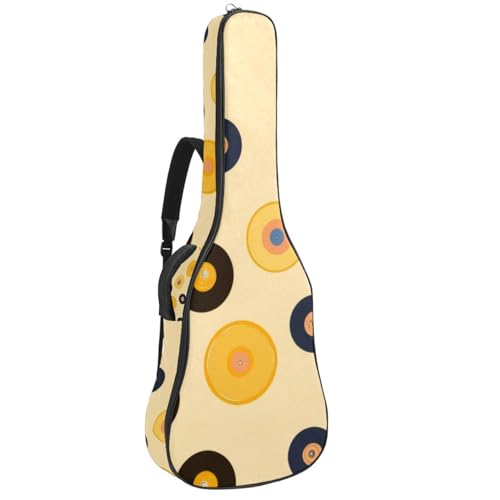 Housse guitare acoustique 41 pouces imperméable et rembourrée motif disques jaunes