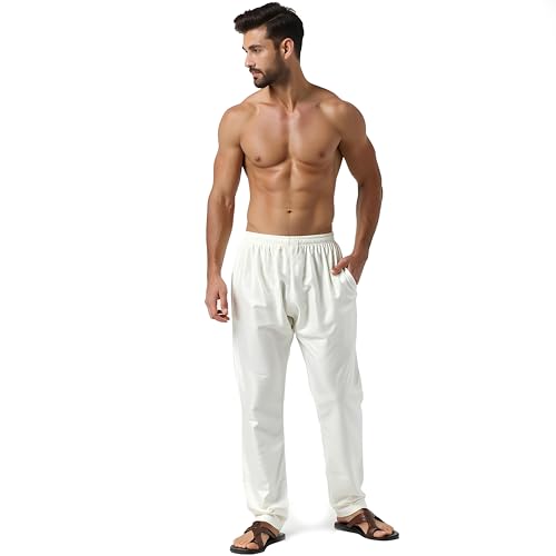 Image of Men's Cotton Silk Pajama with Pockets, Elastic Waist - Soft, Lightweight & Comfortable